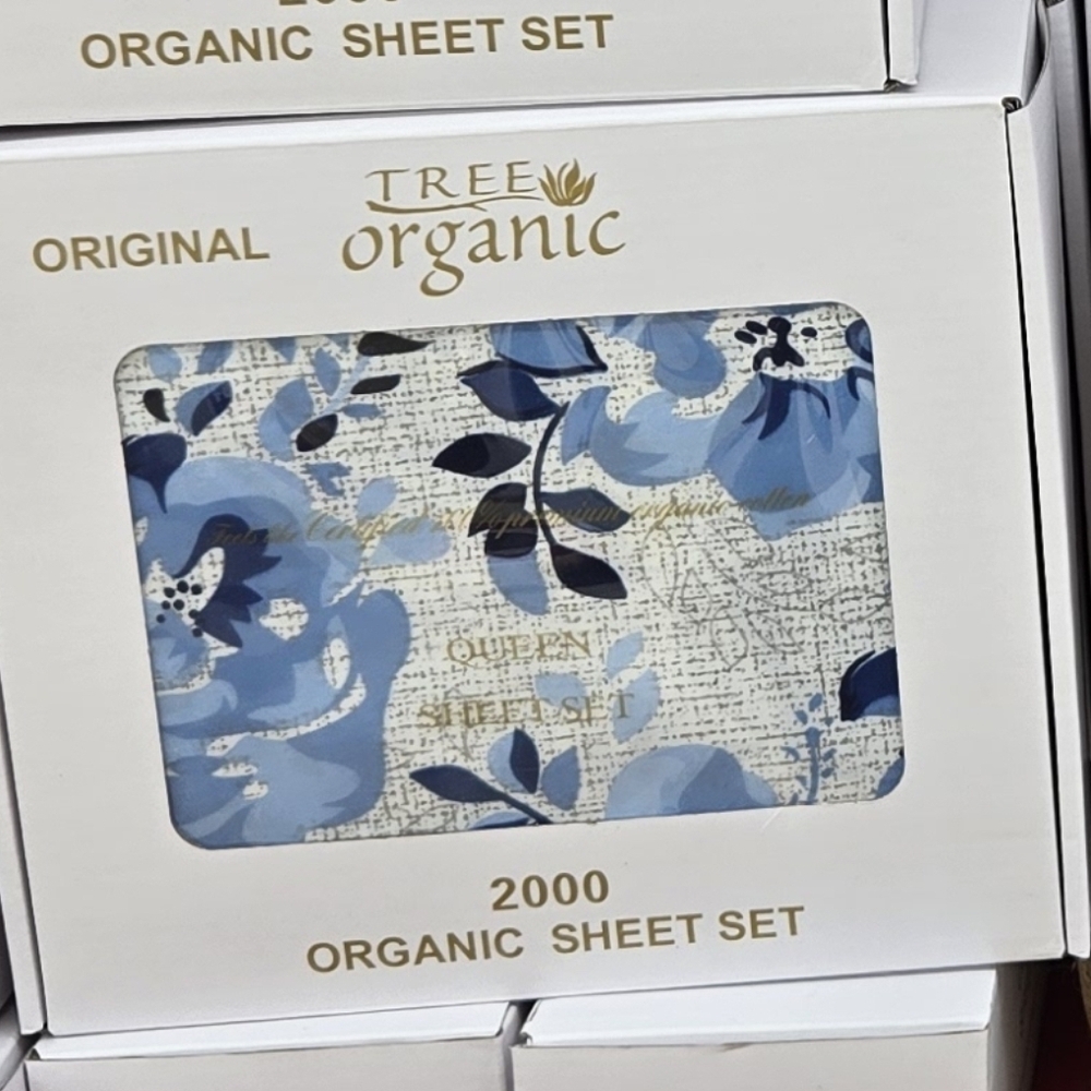 Tree Organic Blue Floral Sheet Set